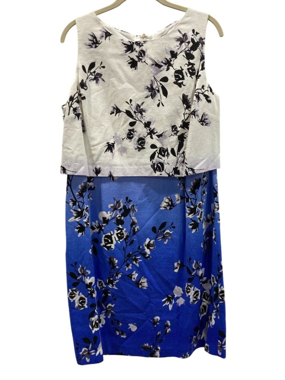 Ivanka Trump Floral Linen Layered Sheath Dress 14 Blue Ombre Feminine Romantic